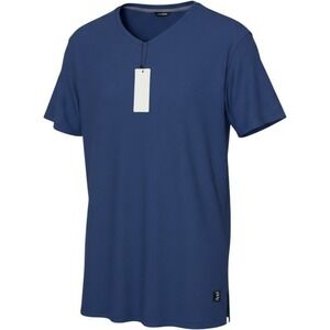 JMIERR Mens Ribbed Knit T-Shirt‎ Blue Short Sleeve Notch V-Neck XL New